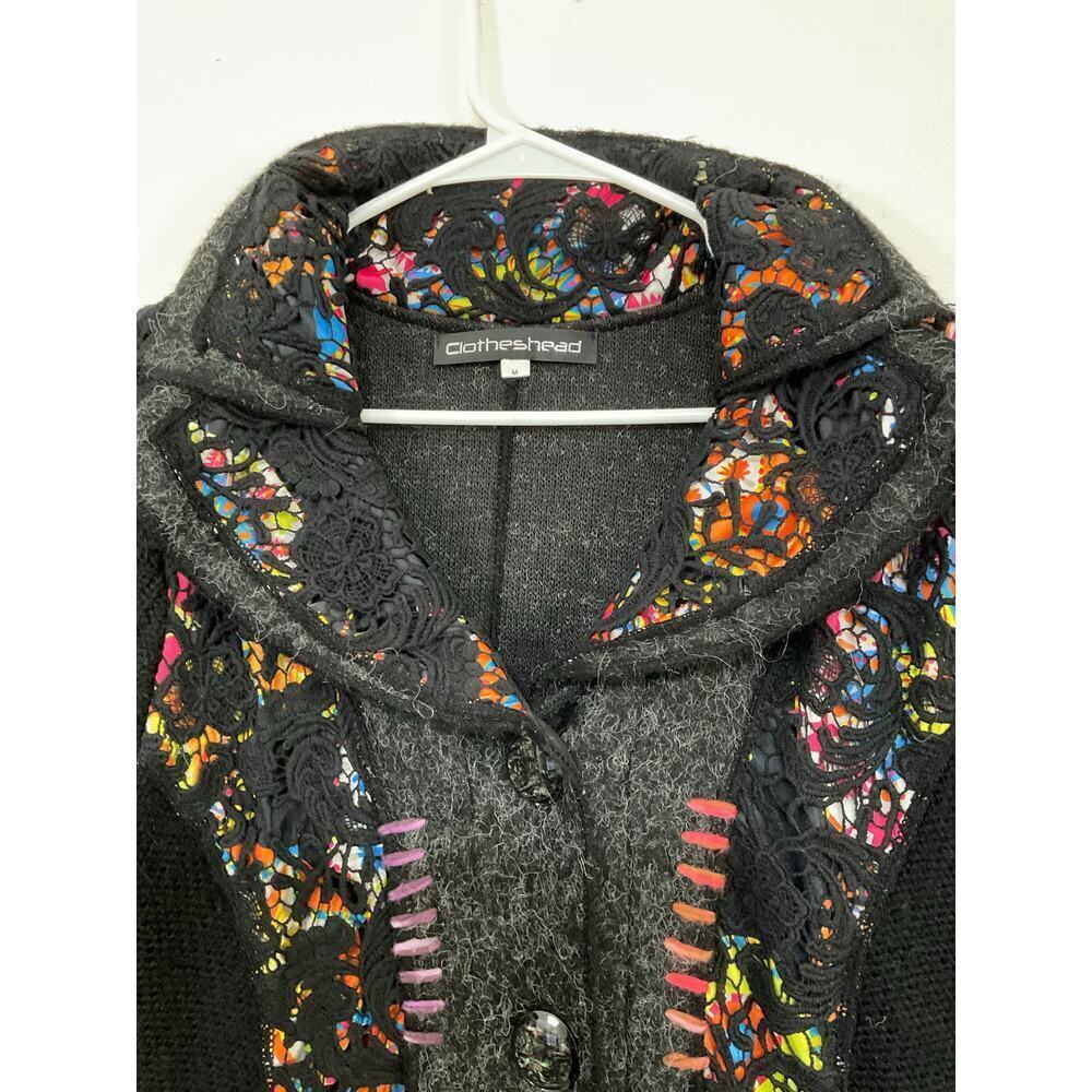 Boho Rainbow Crocheted Knit Mohair/Wool Sweater Cardigan Button Front Sz Medium - Picture 6 of 8